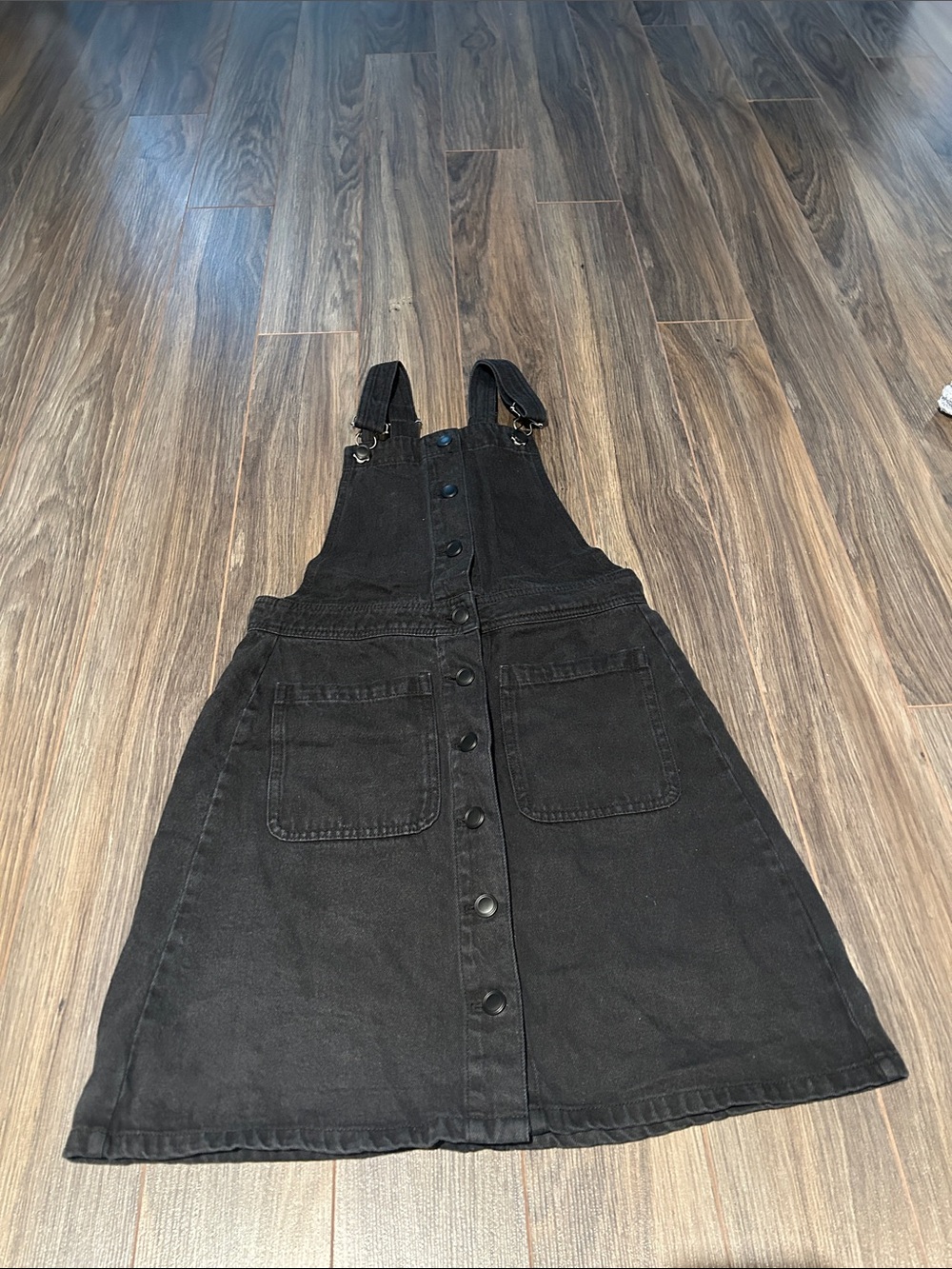 twik Black Denim Button-Front Pinafore Mini Dress